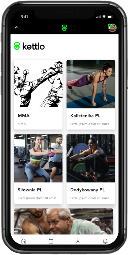 mobile phone showing wide range of workouts available in app